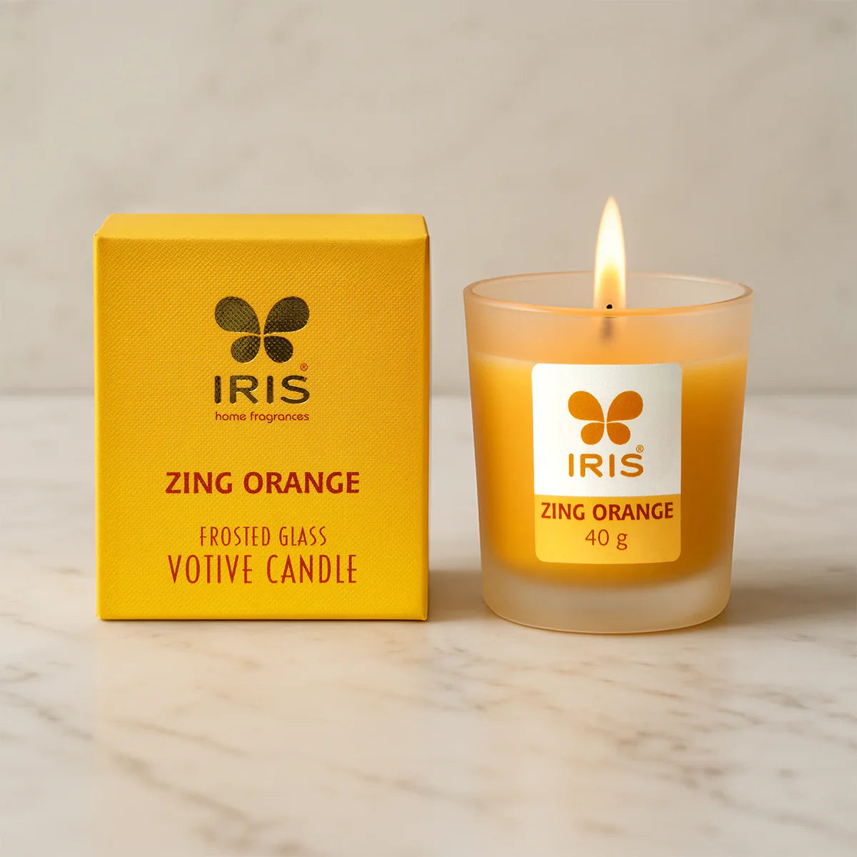 IRIS Zing Orange Frosted Shot glass scented Candle 40gm