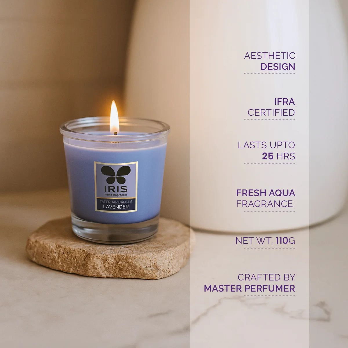 IRIS Lavender Taper Jar Candle 110GM