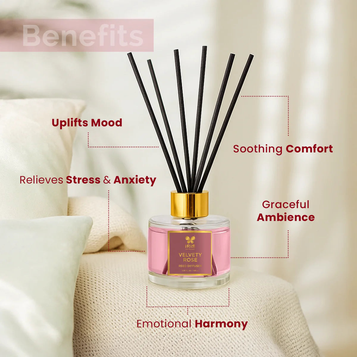 IRIS Velvety Rose Aroma Reed Diffuser Set 100ml