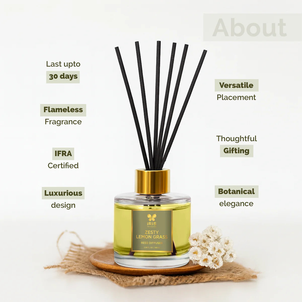 IRIS Zesty Lemongrass Aroma Reed Diffuser Set 100ml