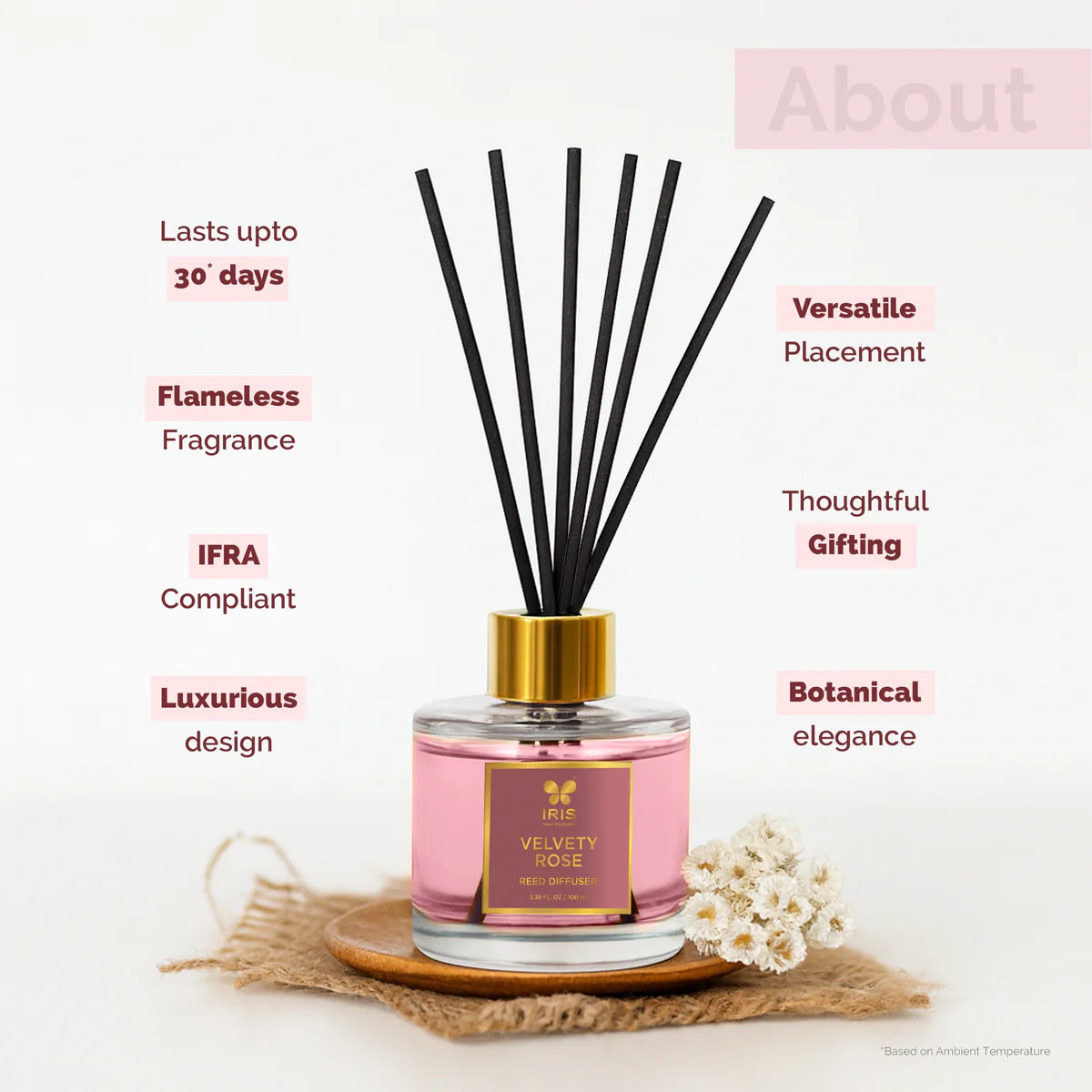 IRIS Velvety Rose Aroma Reed Diffuser Set 100ml
