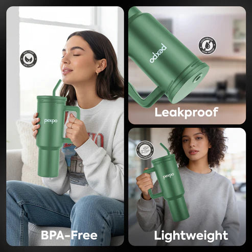 Pexpo Sipzy - Stainless Steel Tumbler with Handle Atom Green 1050 ml