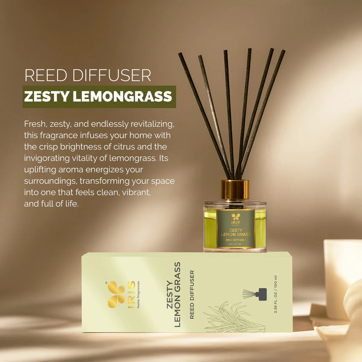 IRIS Zesty Lemongrass Aroma Reed Diffuser Set 100ml