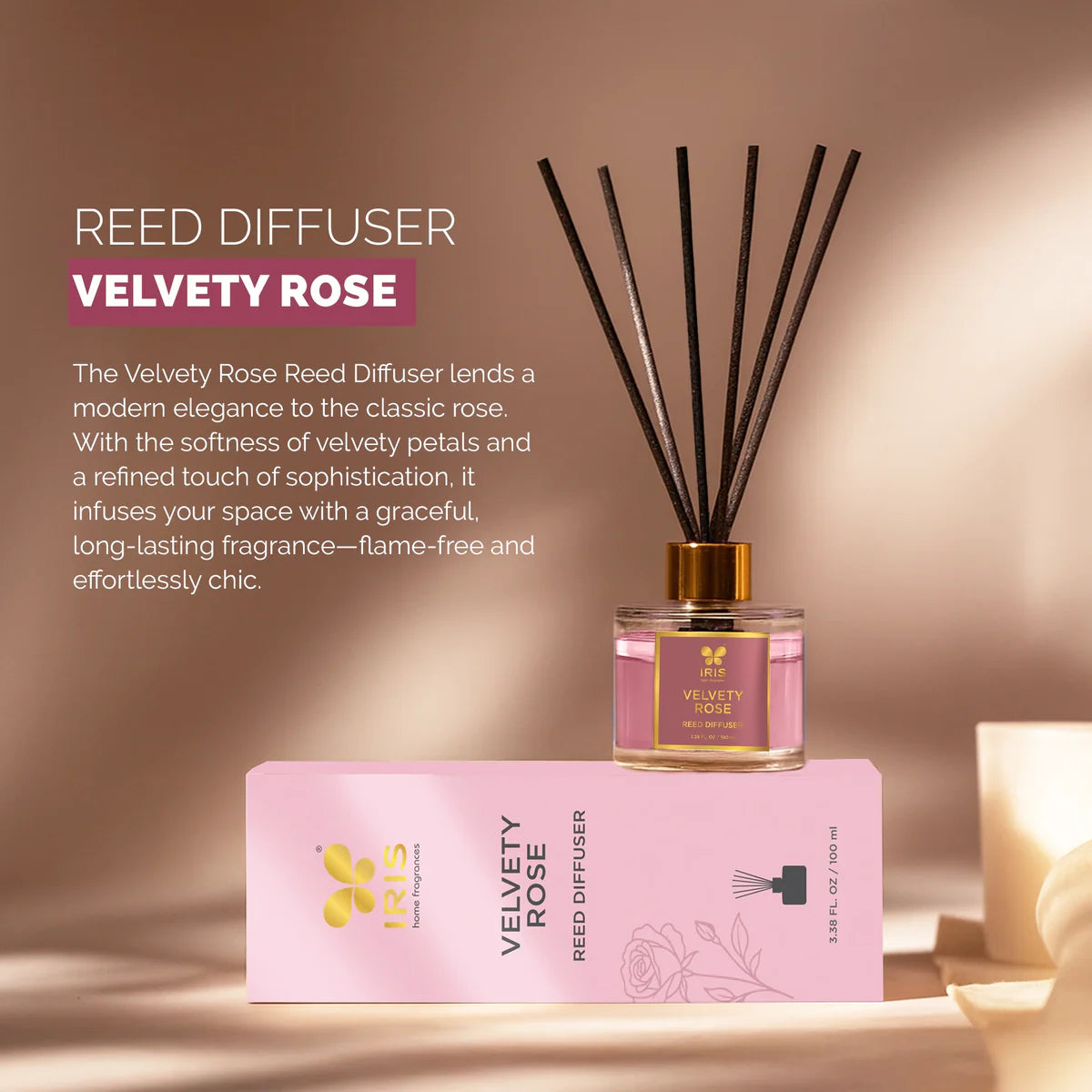IRIS Velvety Rose Aroma Reed Diffuser Set 100ml