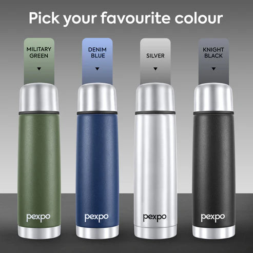 Pexpo Flamingo Thermo Steel Flask | Tri-Ply Vacuum Insulated Hot & Cold Bottle | Leakproof