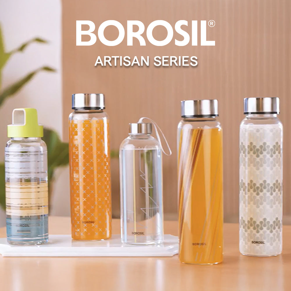 Borosil Neo Narrow Mouth Prism Glass Bottle 550ml - Silver Lid