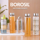 Borosil Neo Narrow Mouth Prism Glass Bottle 550ml - Silver Lid