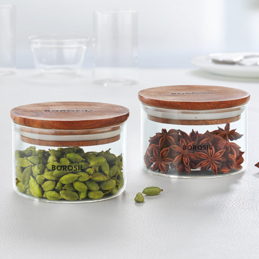 Borosil Classic Glass Jar Set with Wooden Lid