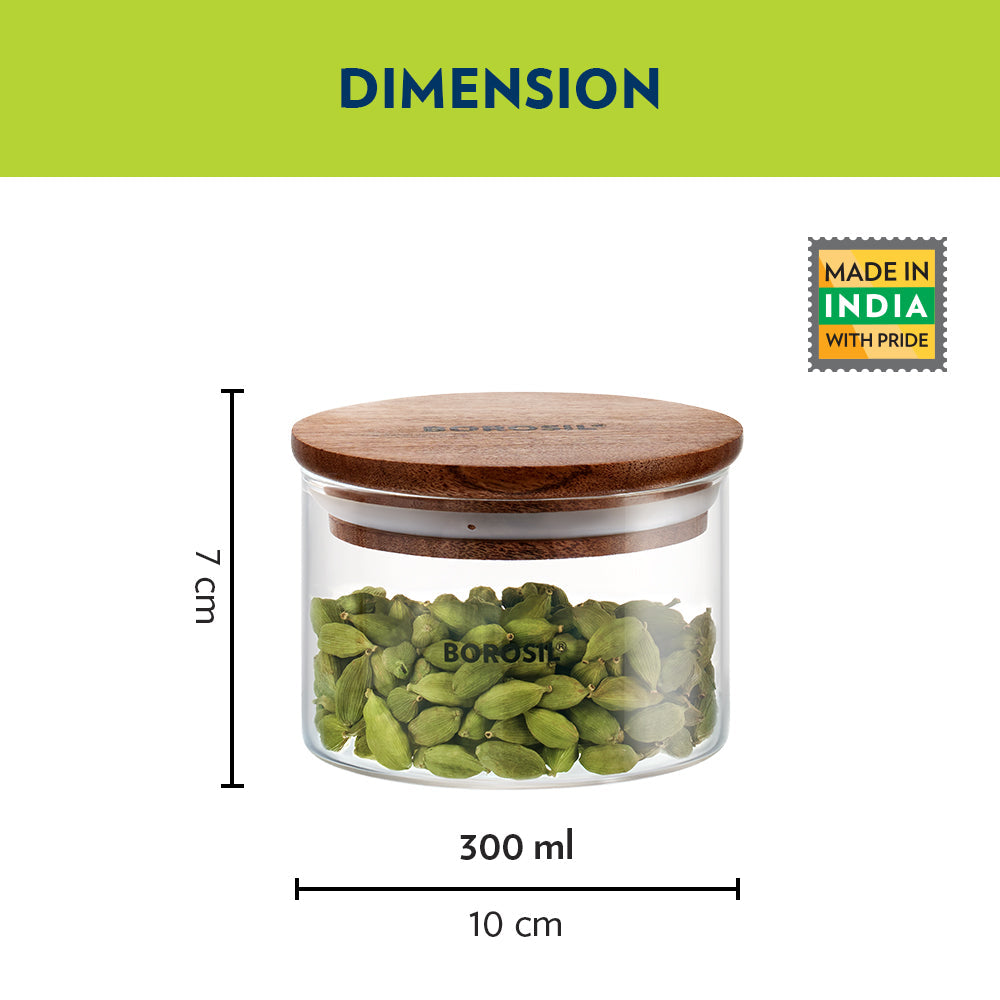 Borosil Classic Glass Jar Set with Wooden Lid