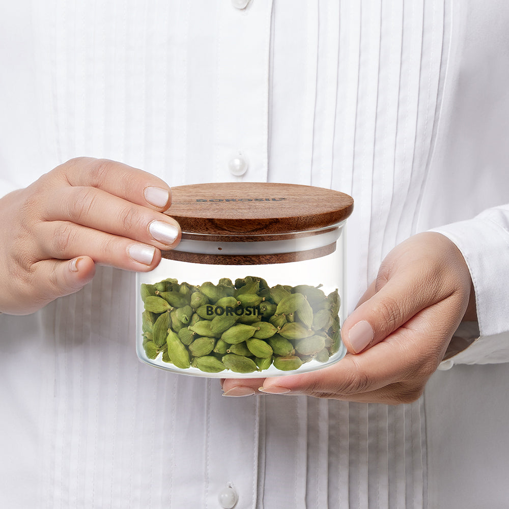 Borosil Classic Glass Jar Set with Wooden Lid