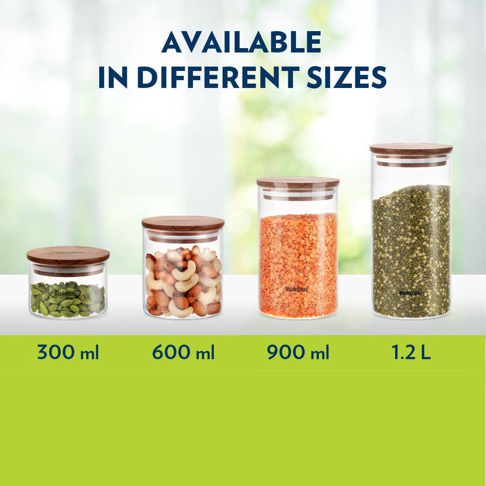 Borosil Classic Glass Jar Set with Wooden Lid