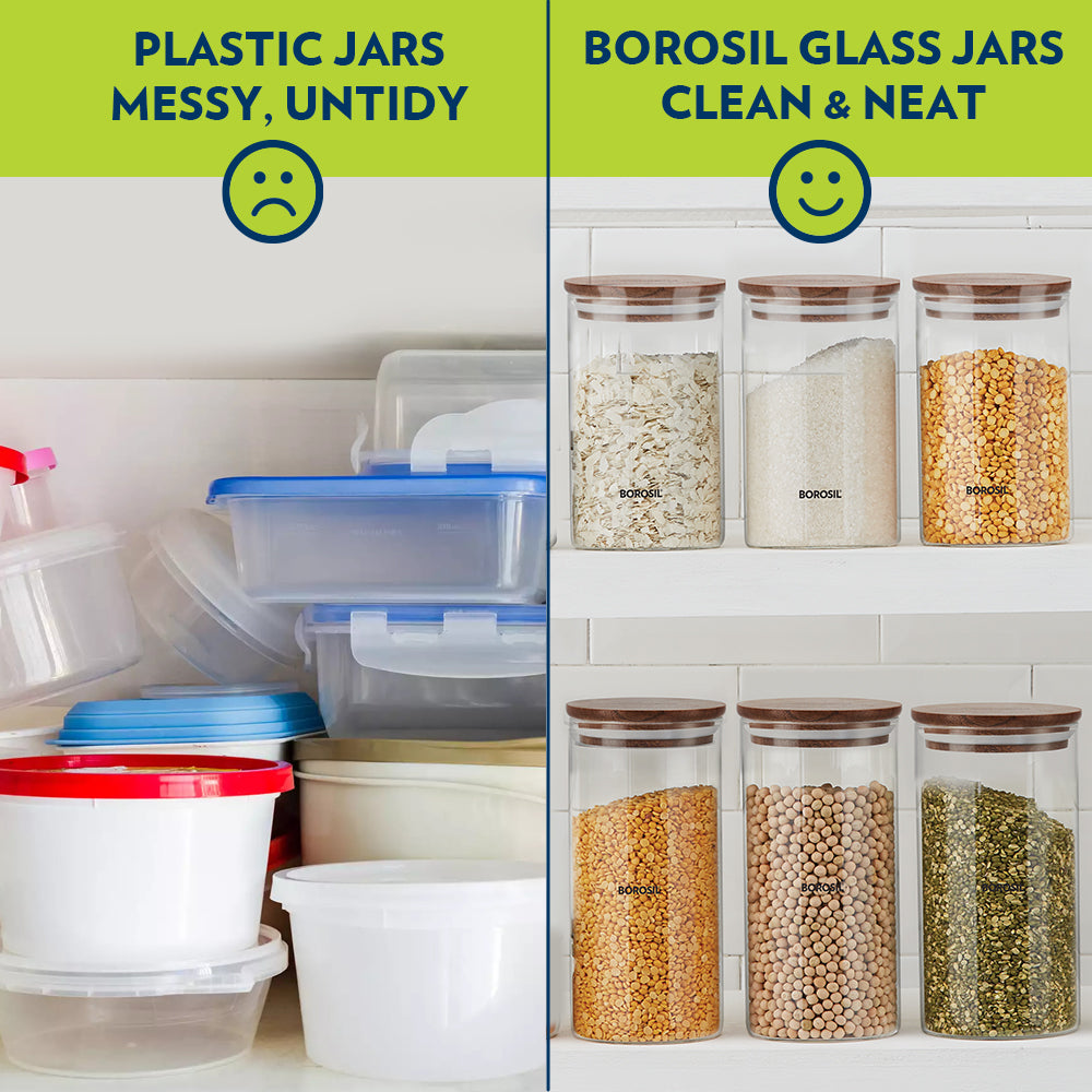 Borosil Classic Glass Jar Set with Wooden Lid