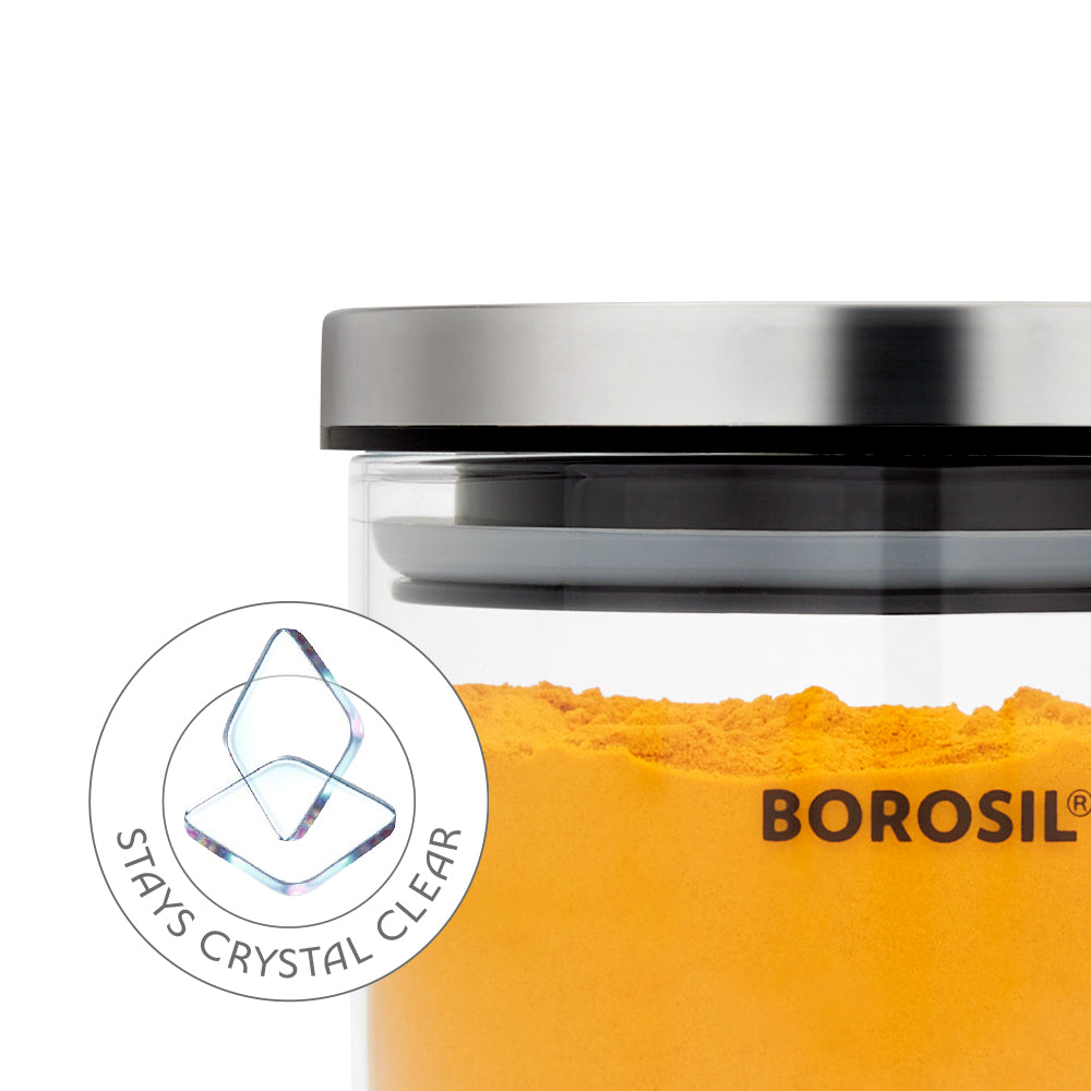 Borosil Classic Jar with Wooden Tray Set of 3, 300ml