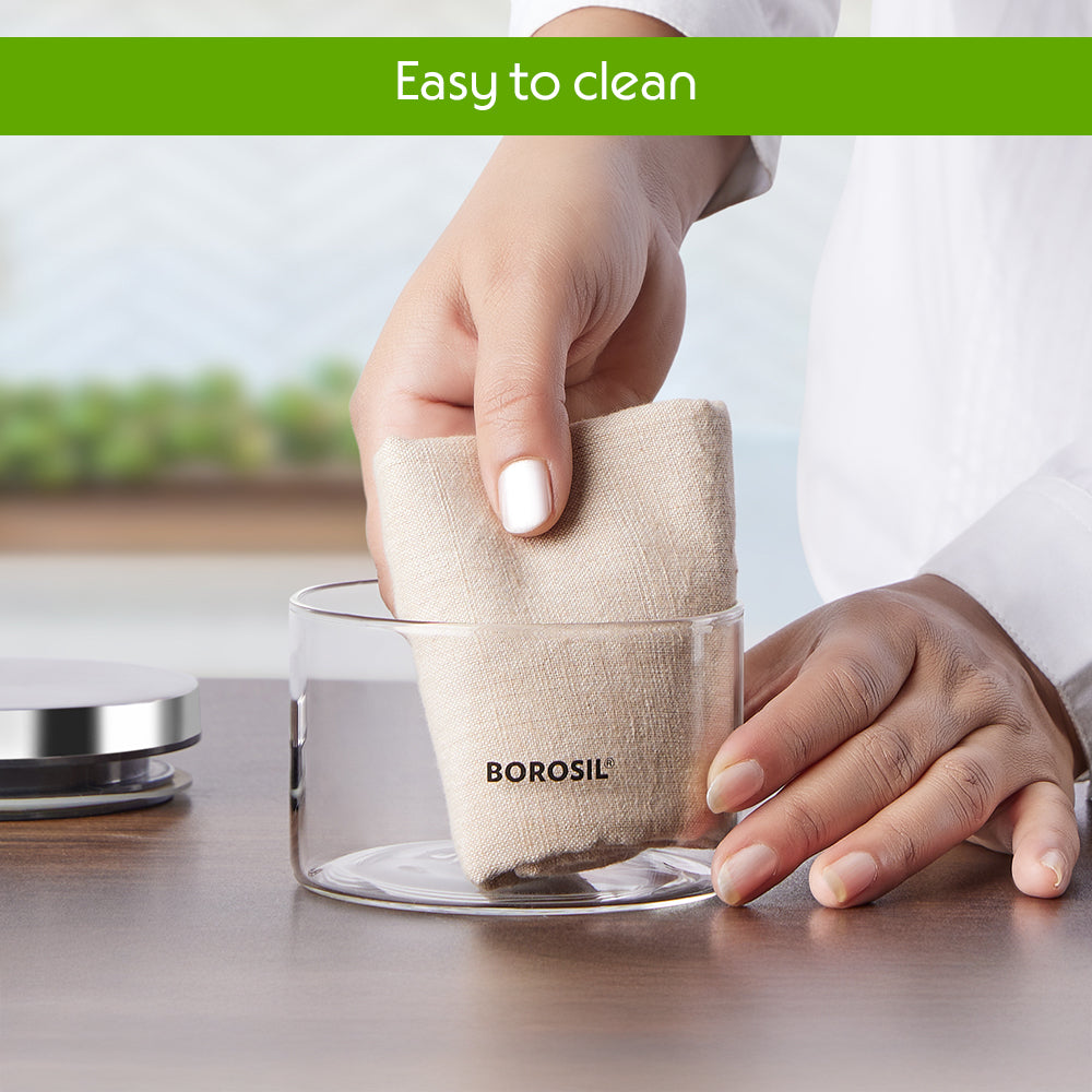 Borosil Classic Jar with Wooden Tray Set of 3, 300ml