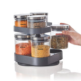 Borosil Spin n Store Tray with Classic Glass Jars, SS lid 7 pcs Set