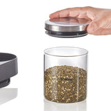 Borosil Spin n Store Tray with Classic Glass Jars, SS lid 7 pcs Set