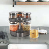 Borosil Spin n Store Tray with Classic Glass Jars, SS lid 7 pcs Set