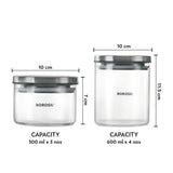 Borosil Spin n Store Tray with Classic Glass Jars, SS lid 7 pcs Set