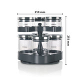 Borosil Spin n Store Tray with Classic Glass Jars, SS lid 7 pcs Set
