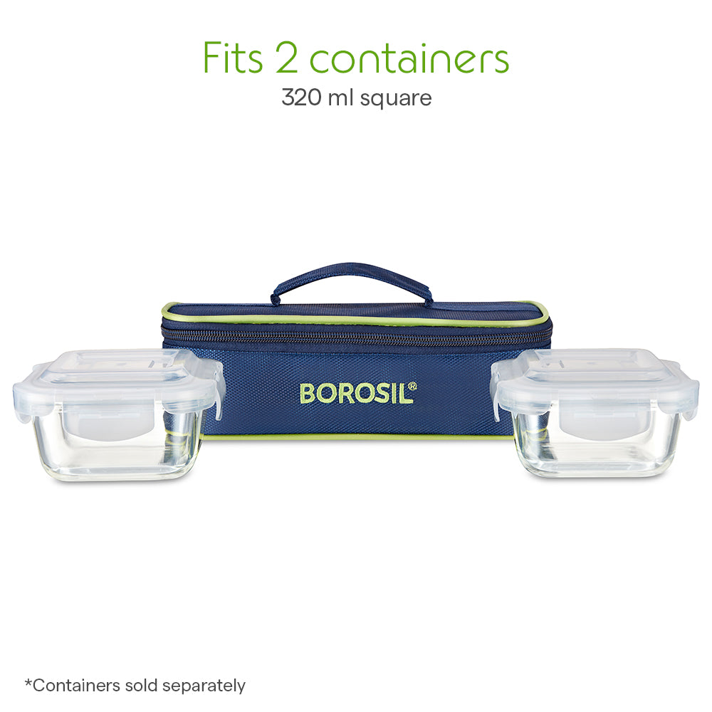 Borosil Blue Flat Lunch Bag, Square, For Set of 2, (320ml) (Only Bag)