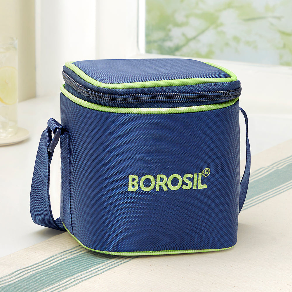 Borosil Blue Tall Lunch Bag, Square, For Set of 2, (320ml) (Only Bag)