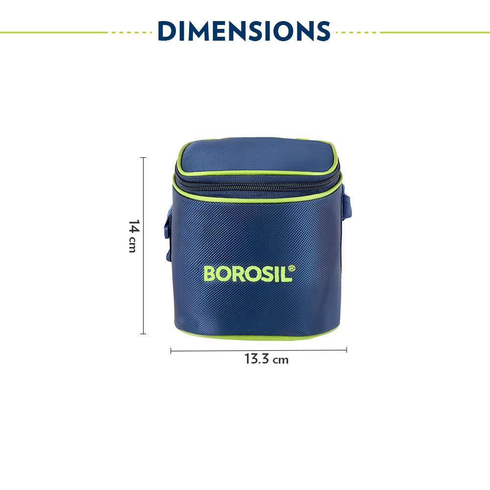 Borosil Blue Tall Lunch Bag, Square, For Set of 2, (320ml) (Only Bag)