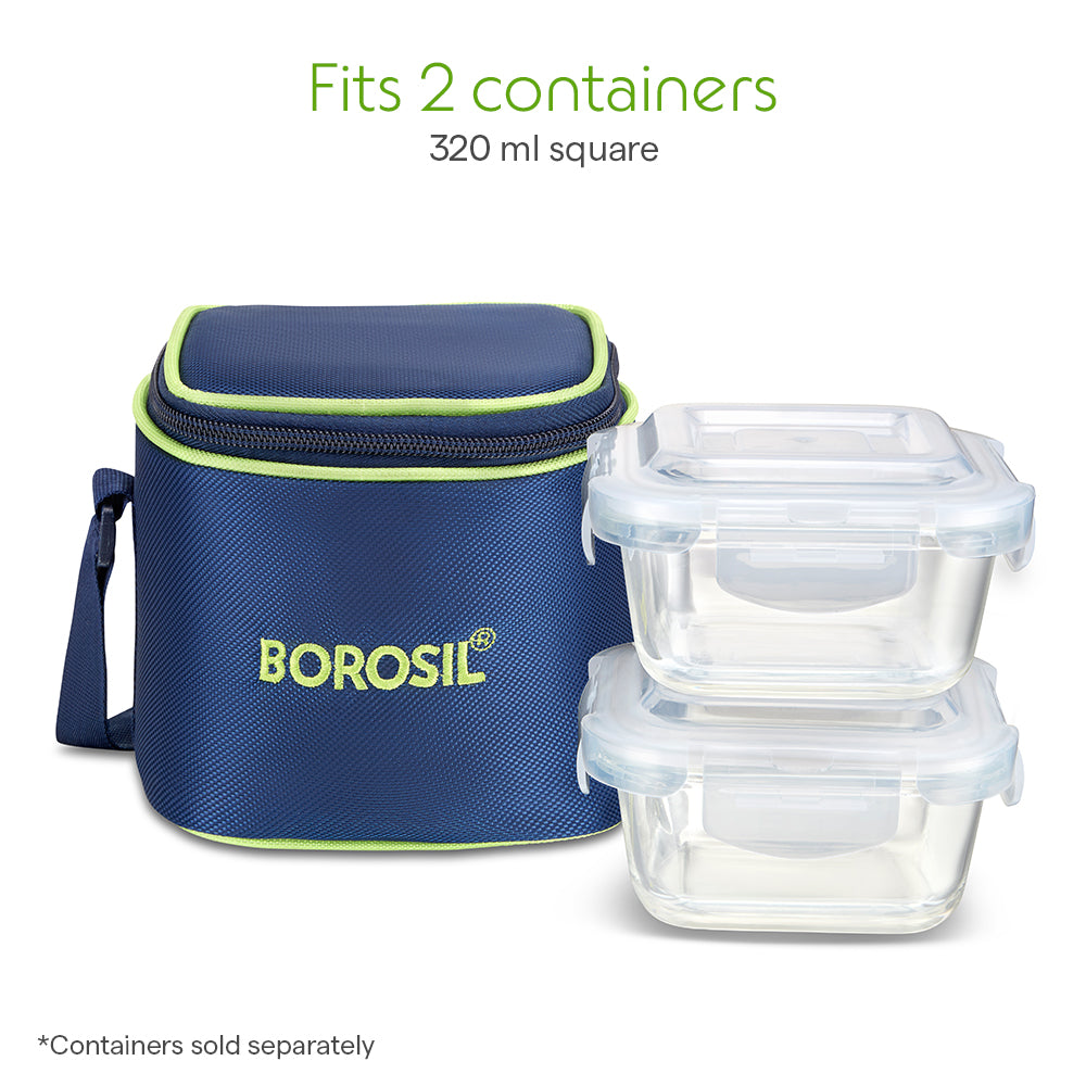 Borosil Blue Tall Lunch Bag, Square, For Set of 2, (320ml) (Only Bag)