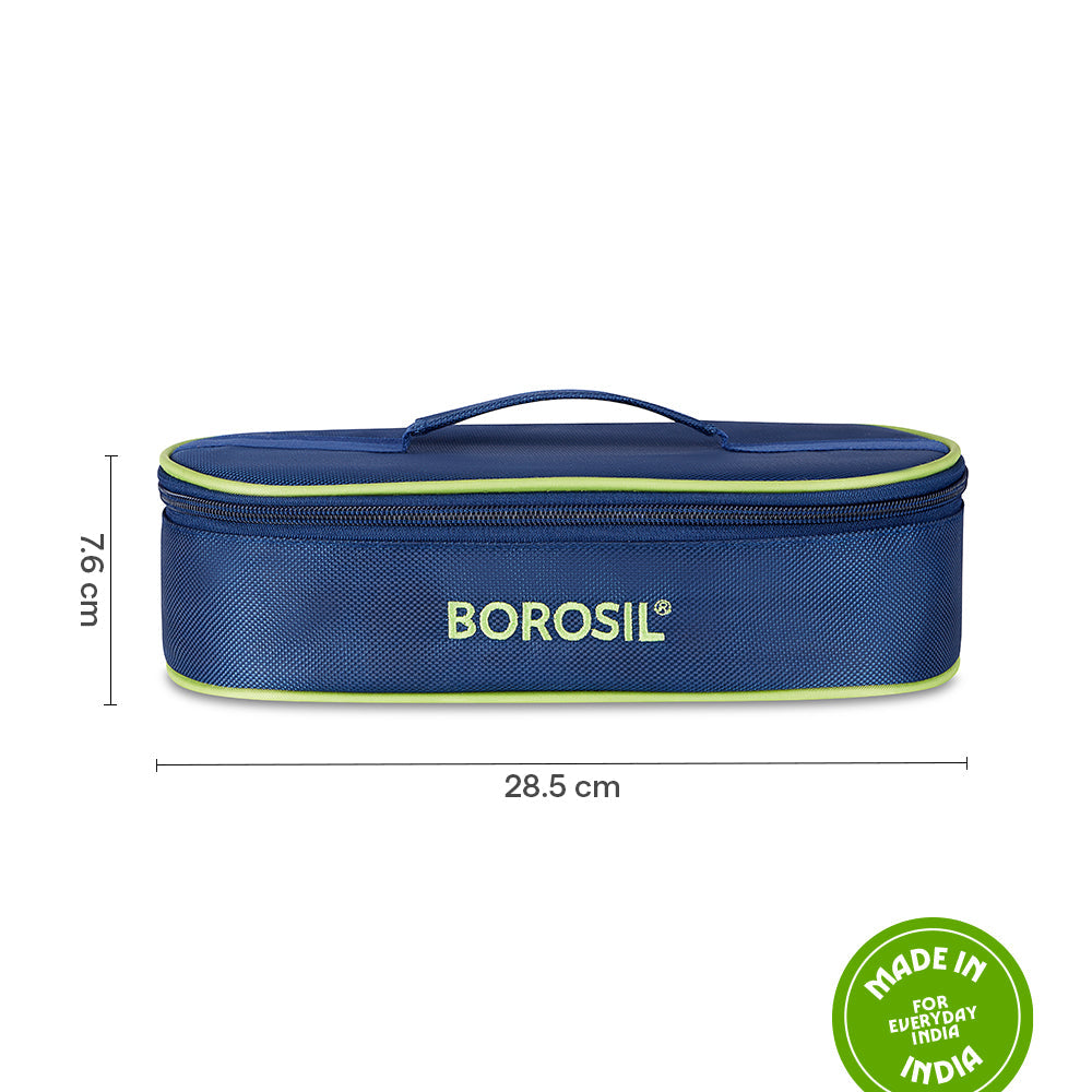 Borosil Blue Flat Lunch Bag, Round, For Set of 2, (400ml) (Only Bag)