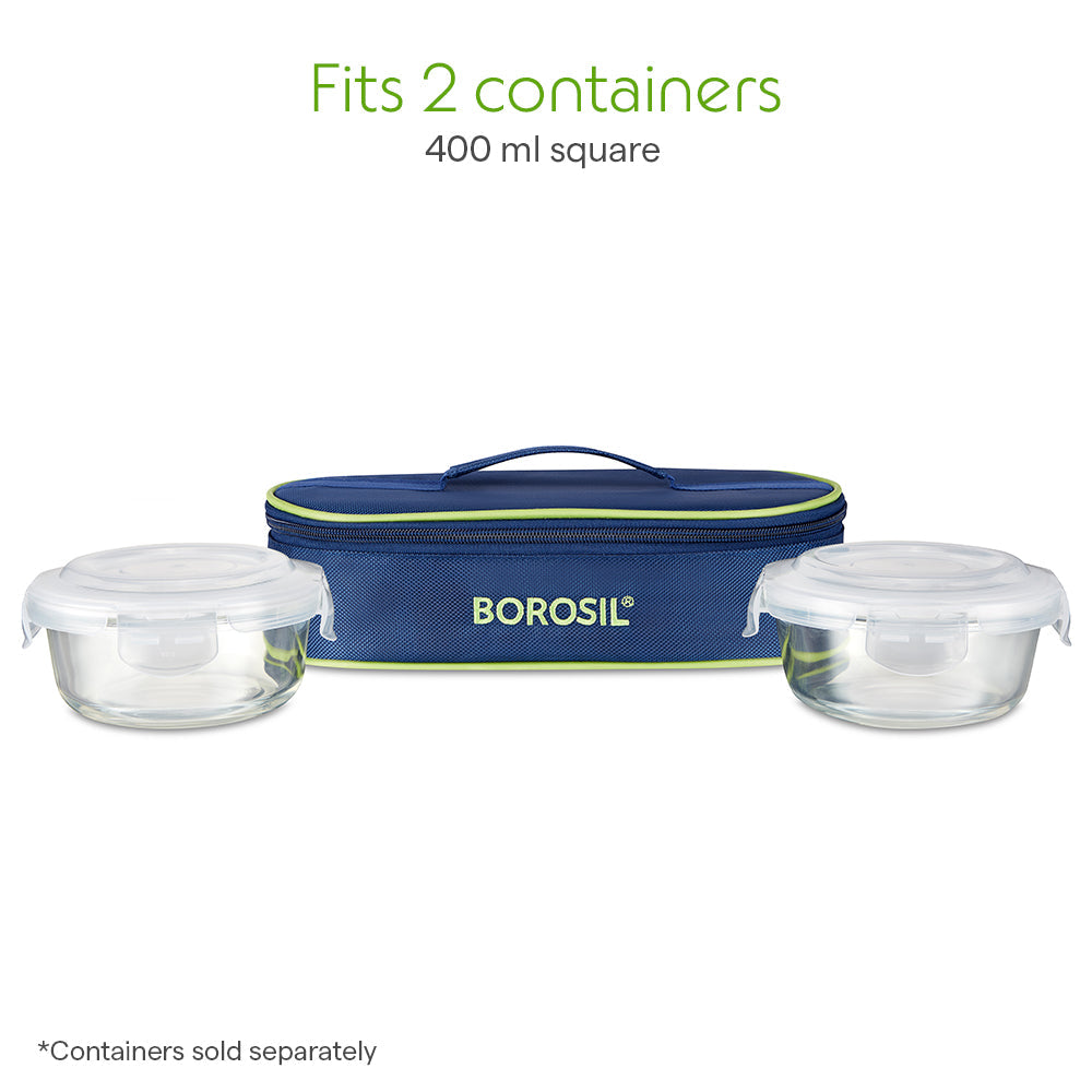 Borosil Blue Flat Lunch Bag, Round, For Set of 2, (400ml) (Only Bag)