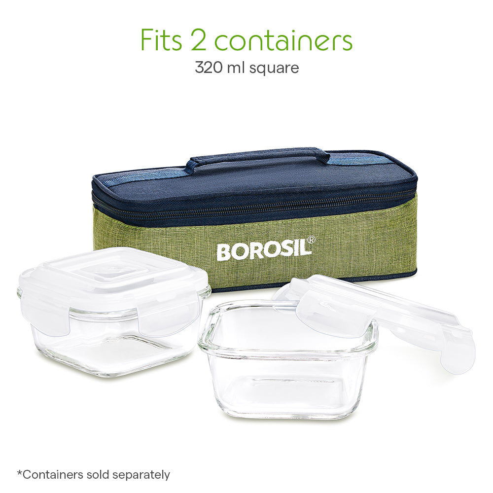 Borosil Ace Flat Lunch Bag, Square, For Set of 2, (320ml) (Only Bag)