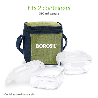 Borosil Ace Tall Lunch Bag, Square, For Set of 2, (320ml) (Only Bag)