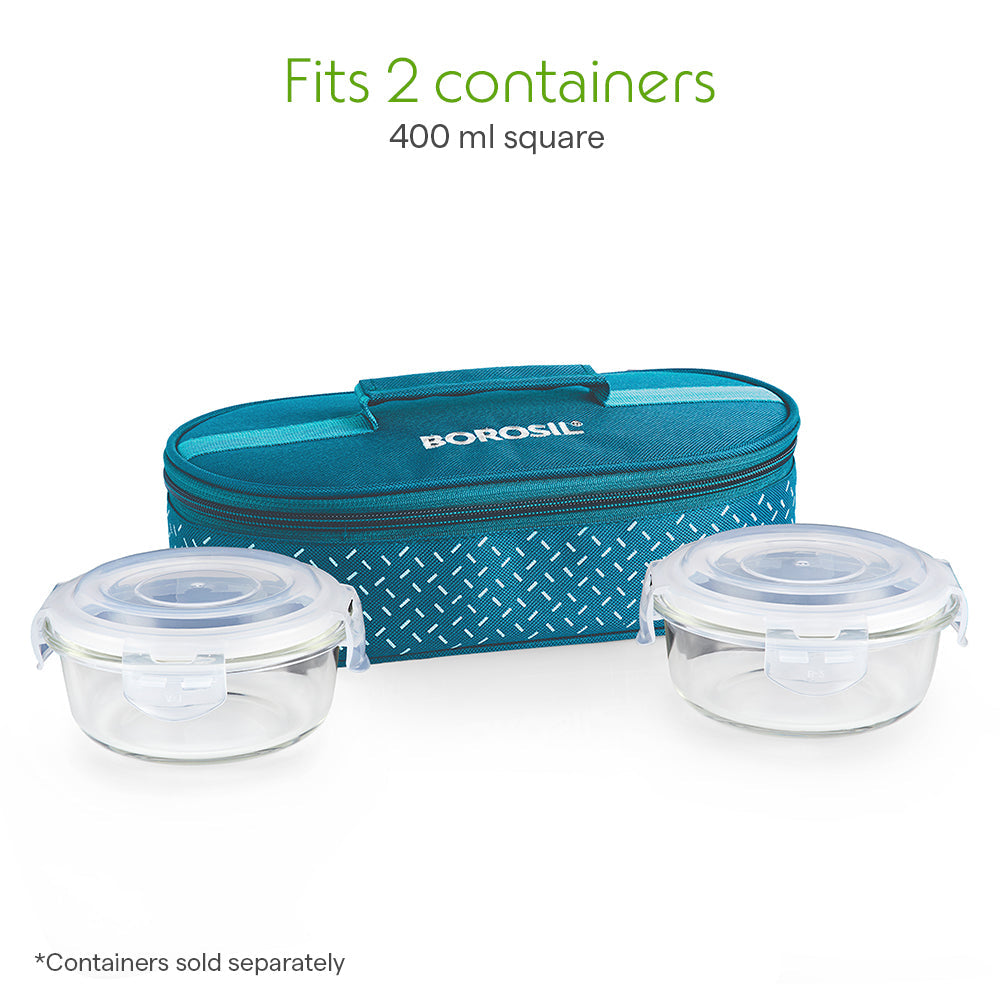 Borosil Teal Flat Lunch Bag, Round, For Set of 2, (400ml) (Only Bag)