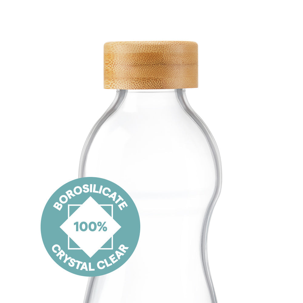 Borosil Curve Glass Bottle with Bamboo Lid 750ml - Bamboo Lid