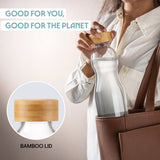 Borosil Curve Glass Bottle with Bamboo Lid 750ml - Bamboo Lid