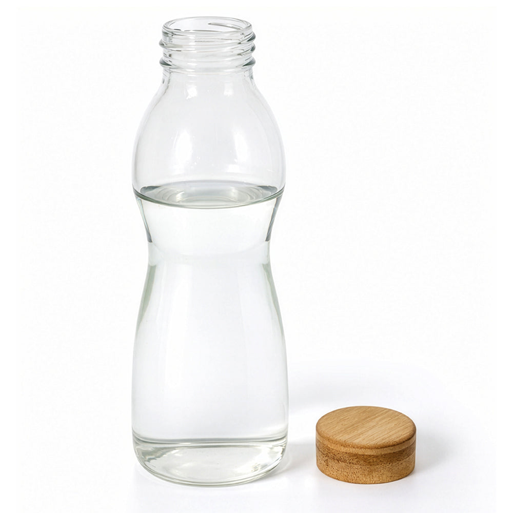 Borosil Curve Glass Bottle with Bamboo Lid 750ml - Bamboo Lid