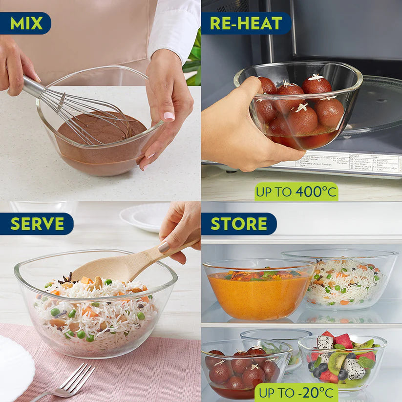 Borosil Square Mixing & Serving Bowl, 500ml