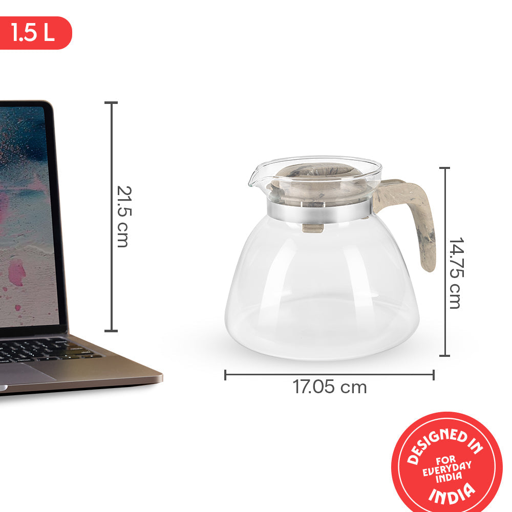 Borosil Voila Glass Carafe with Inbuilt Strainer Lid, Brown 1.5 L