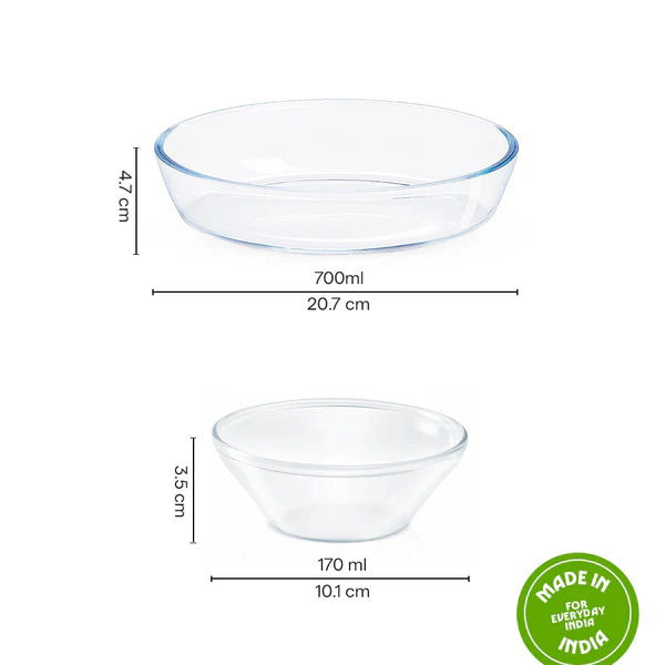 Borosil Dessert Set Set of 7, 700ml + 170ml x 6