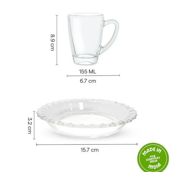 Borosil Reno Snack Set of 8, 155ml x 6 + 15 cm x 2