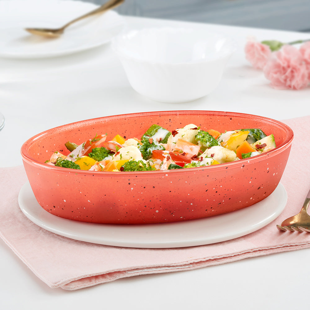 Borosil Colors Kube Pink Oval Baking Dish 700ml