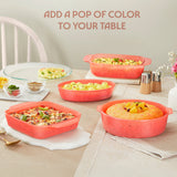 Borosil Colors Kube Pink Oval Baking Dish 700ml