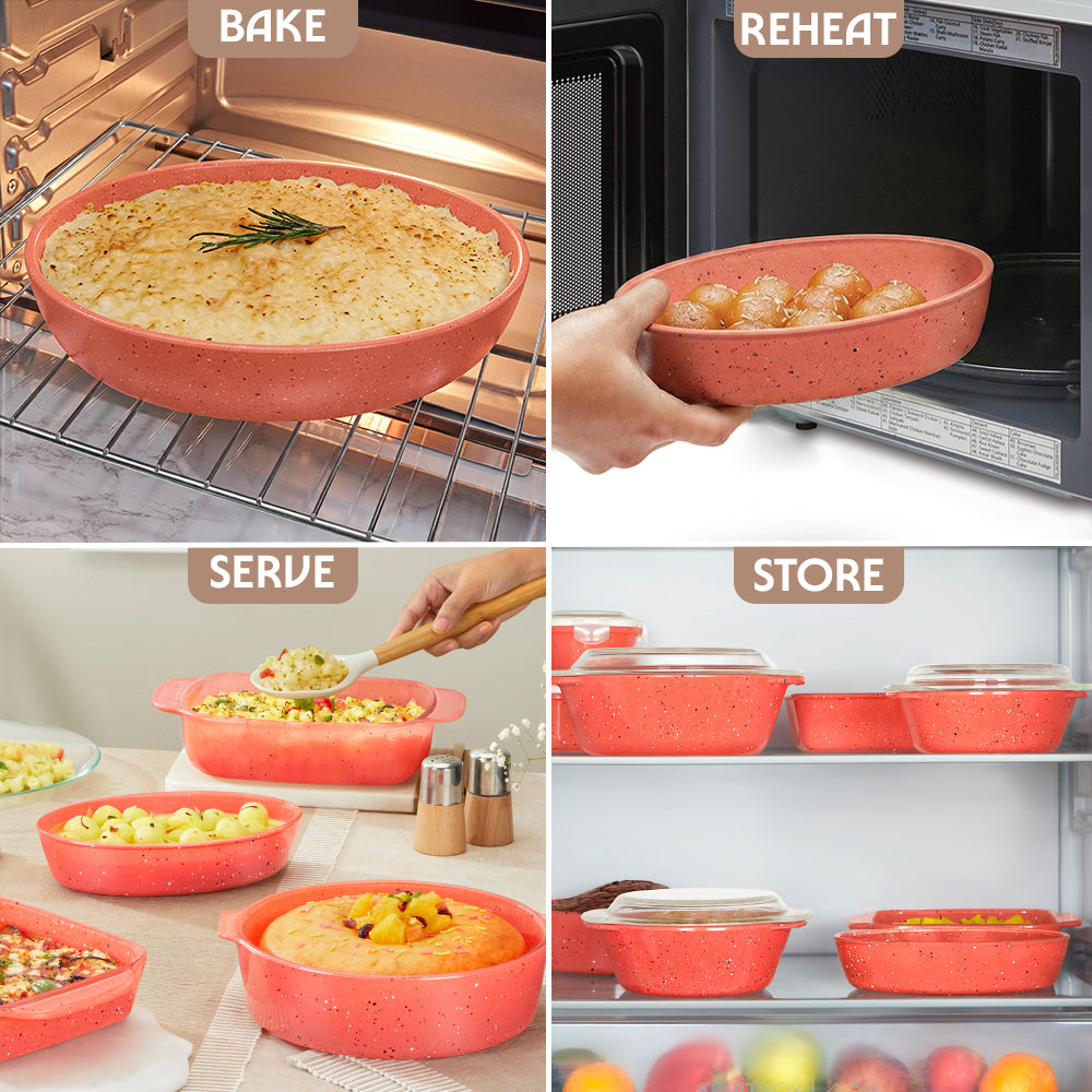 Borosil Colors Kube Pink Oval Baking Dish 700ml