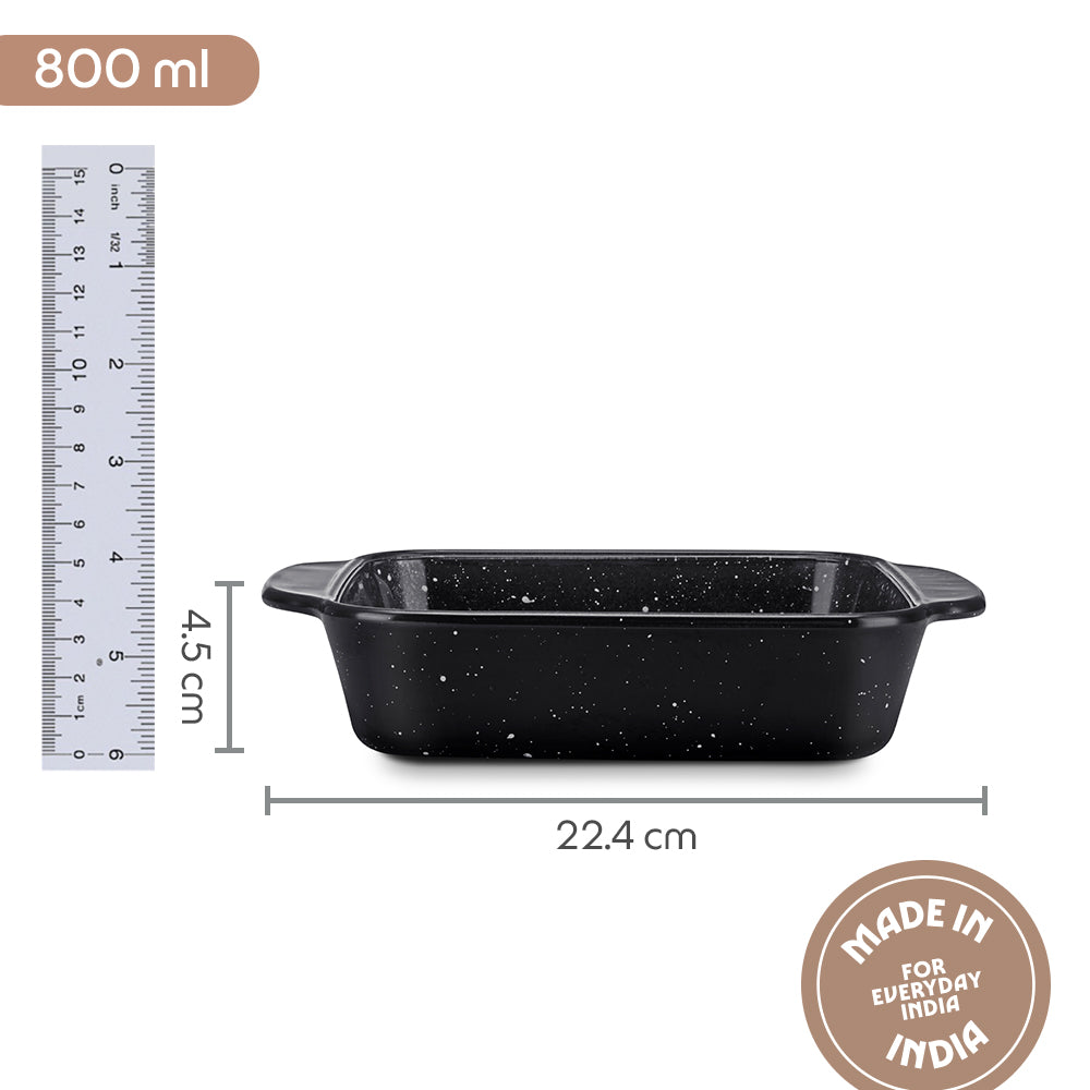 Borosil Colors Pebble Black Square Dish with Handle 800ml