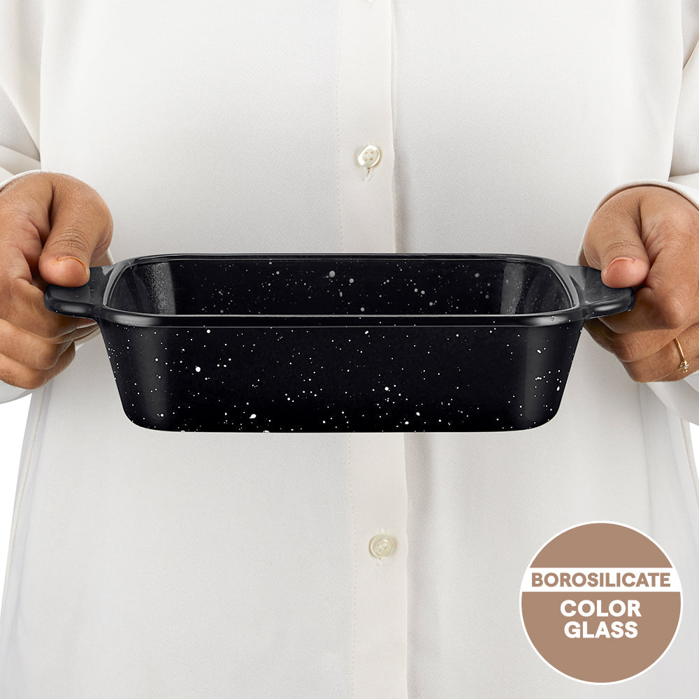 Borosil Colors Pebble Black Square Dish with Handle 800ml
