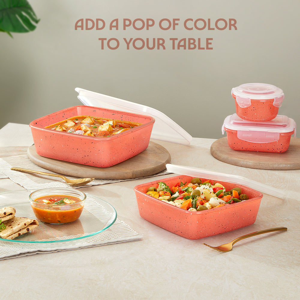 Borosil Colors Kube Square Dish with Lid