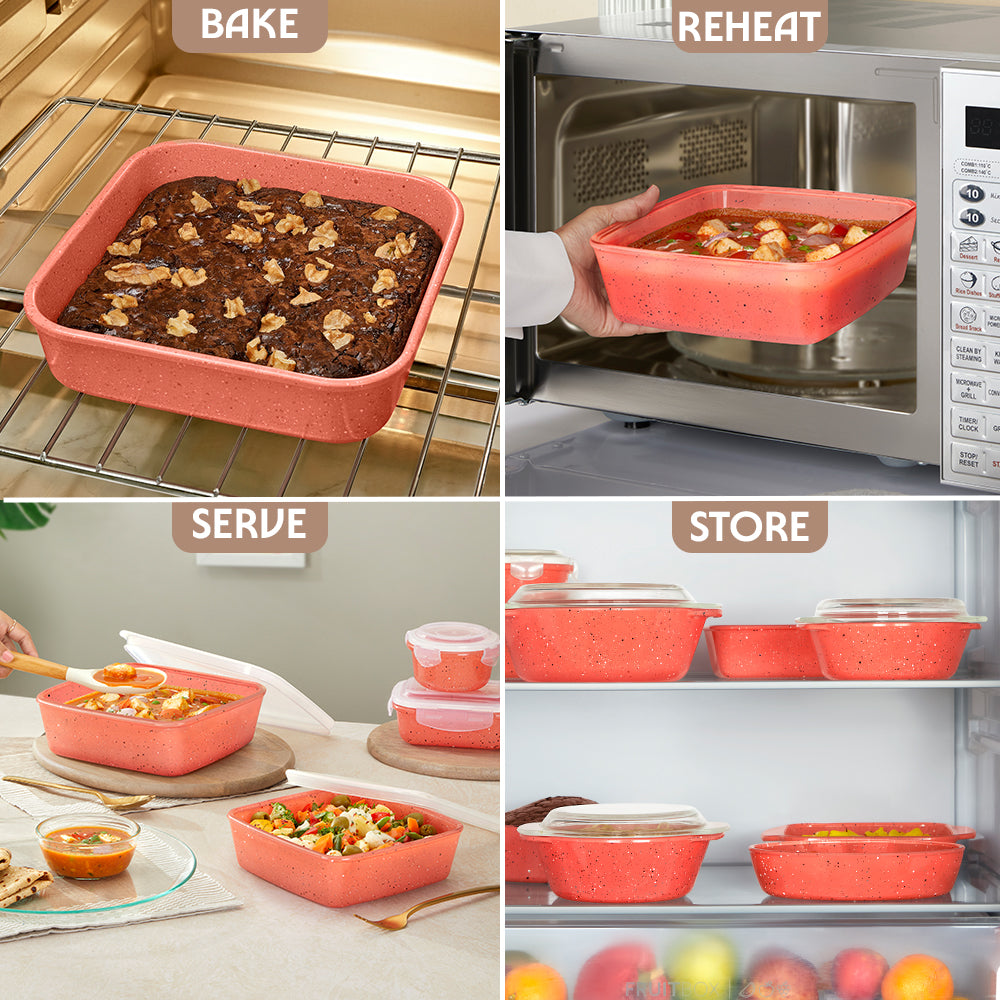Borosil Colors Kube Square Dish with Lid