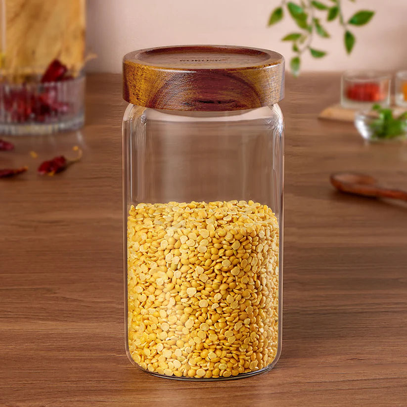 Borosil Tallwood Glass Jar with Acacia Lid