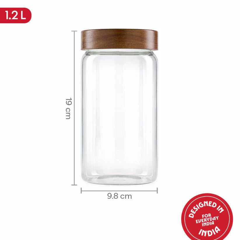 Borosil Tallwood Glass Jar with Acacia Lid