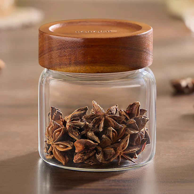 Borosil Tallwood Glass Jar with Acacia Lid