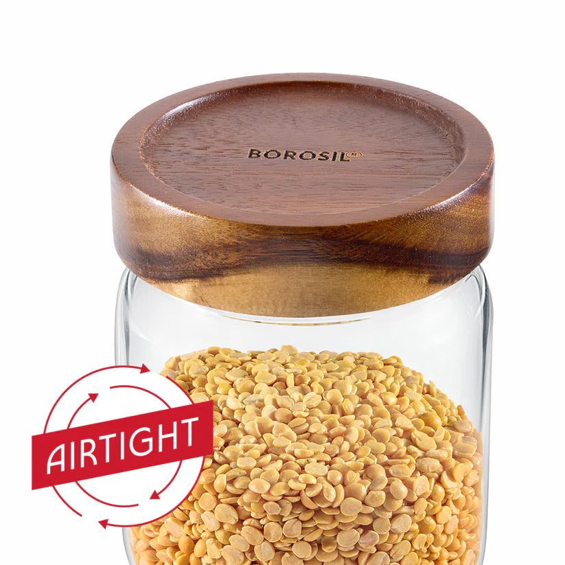 Borosil Tallwood Glass Jar with Acacia Lid